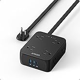 Anker Surge Protector Flat Plug Power Strip 2000J, 5ft Thin Extension Cord, 8 Outlets,2 USB A and 1 USB C Port,20W for iPhone
