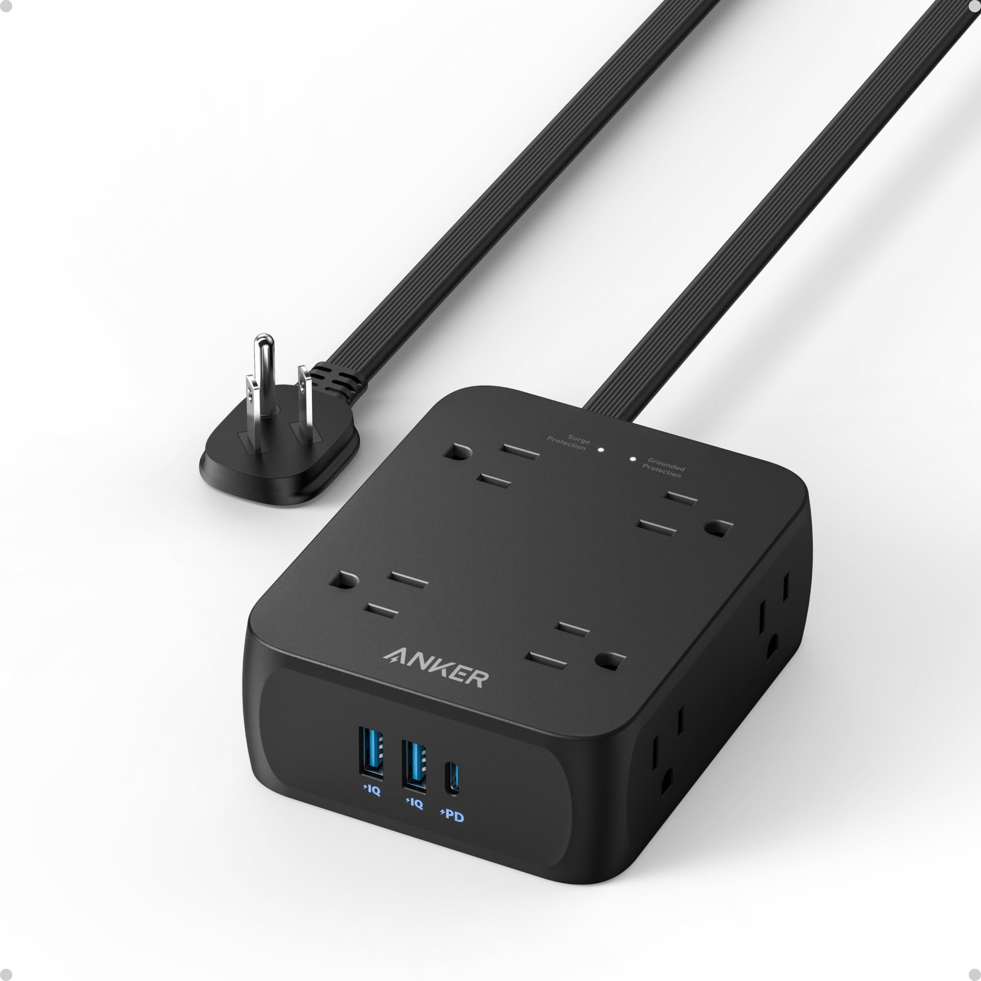 Anker Power Strip with 2000J Surge Protector, 5ft Outlet Extender, 20W, 8AC