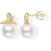 Dexiriu Cultured Freshwater Pearl Stud Earrings, 14K Gold Plated S925 Silver Women Pearl Stud, Gift for Birthday Mothers Day, Christmas, Anniversary