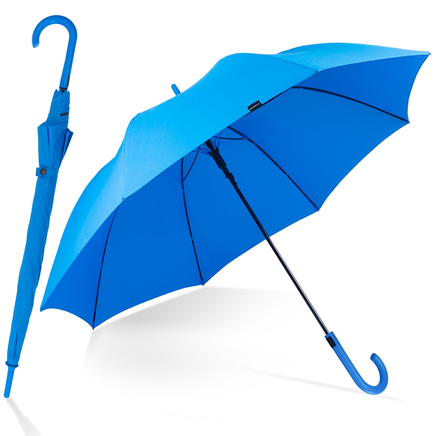 RUMBRELLA UV Stick Umbrella Automatic Open UPF 50+ Windproof Umbrella with J Hook for Men and Women, 50 incges Royal Blue