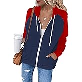 EZBELLE Women's Color Block Zip Up Hoodie Sweatshirt Casual Long Sleeve Jacket Sweater with Pockets