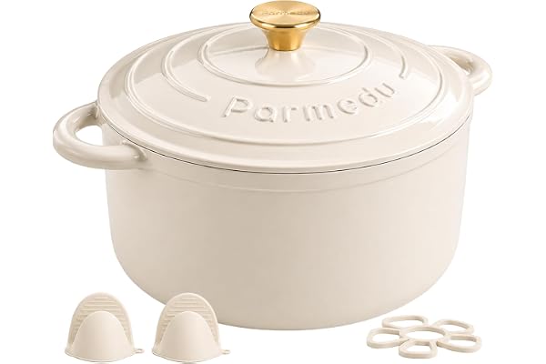 Parmedu 5.5QT Enameled Cast Iron Dutch Oven for Sourdough Bread, Slow Cooking & Home Meals, Beginner-Friendly Pot for Artisan