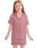 SWOMOG Kids Silky Satin Pajamas Set Girls Boys