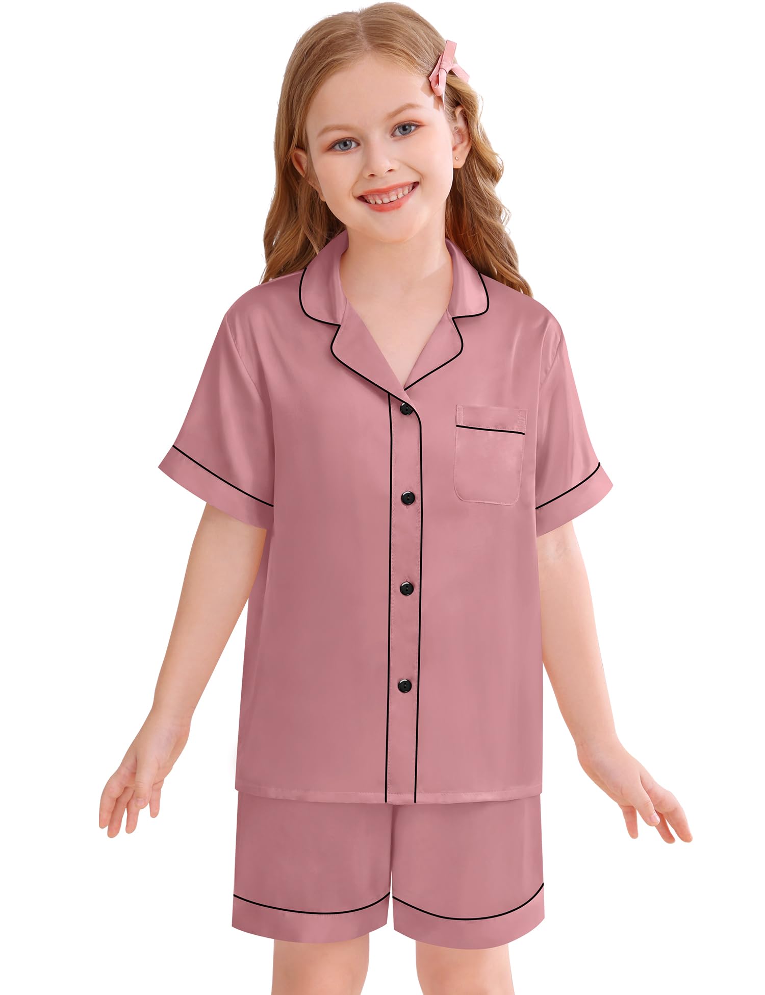 SWOMOG Kids Silky Satin Pajamas Set Girls Boys