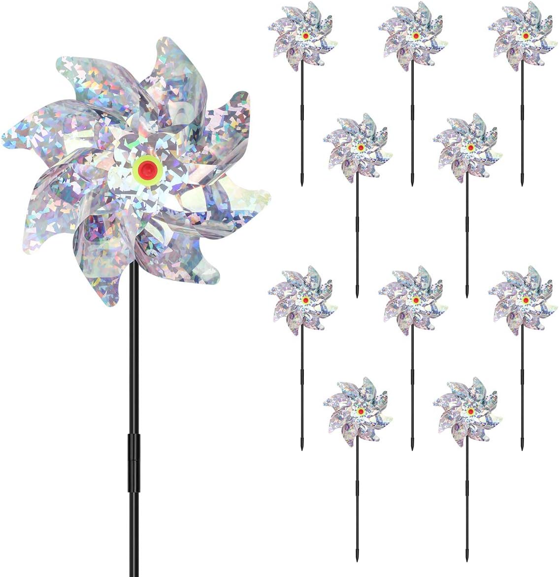 Bird Repellent Pinwheels 10 Pack, CoiTek Reflective Pin