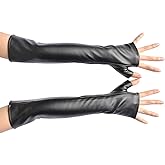 NAVADEAL Black PU Faux Leather Long Arm Warmer Dress Up Fingerless Gloves Halloween Costume Party Cosplay