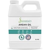 Soapeauty ARGAN OIL | 100% Natural & Pure | Cold Pressed & Deodorized | Carrier for Essential Oils, Face, Body and Skin Care, Hair Growth & Moisturizer | 32 fl oz