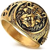 YLWJSP Lion Head Rings Lion Totem Rings Rock Punk Style Gothic Biker Ring Viking Animal Jewelry Gift for Men Boys Hip Hop Rings
