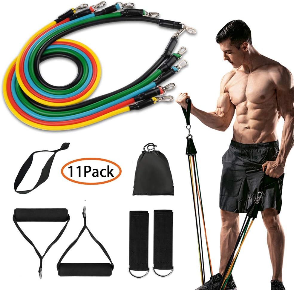 iaoja Resistance Bands Set 11Pcs Workout Bands Includes Exercise Bands, Cushioned Handles, Door Anchor,Legs Ankle Straps for Resistance Training, Physical Therapy, Home Workouts(100lbs-Multicolor)