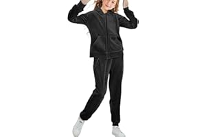 Rwtgnlf Girls Velour Tracksuit Sweatsuits Set 2 Piece Outfits Zip Up Hoodies and Pants Sportswear Jogging Suit