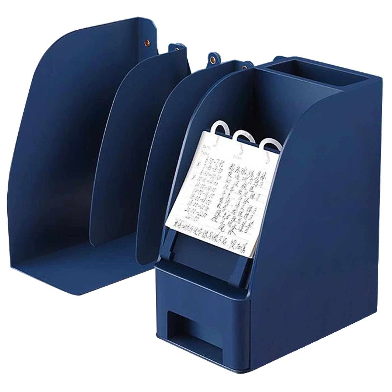 Photo 1 of Adjustable Bookends with Drawer, Anti-Slip Design Expandable Book Ends with 4 Compartments for Desk, Office(Blue, 23.23 inches Max)