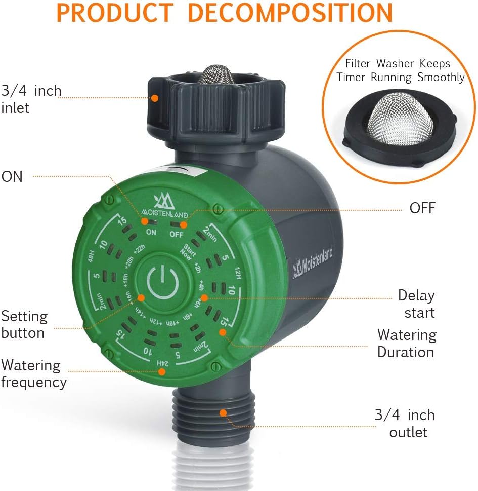 moistenland Watering Hose Timer, Single-Outlet Garden Hose Faucet Timer, Automatic Irrigation System Controller Watering Digital Timer One-Touch Operation (Green) : Garden & Outdoor