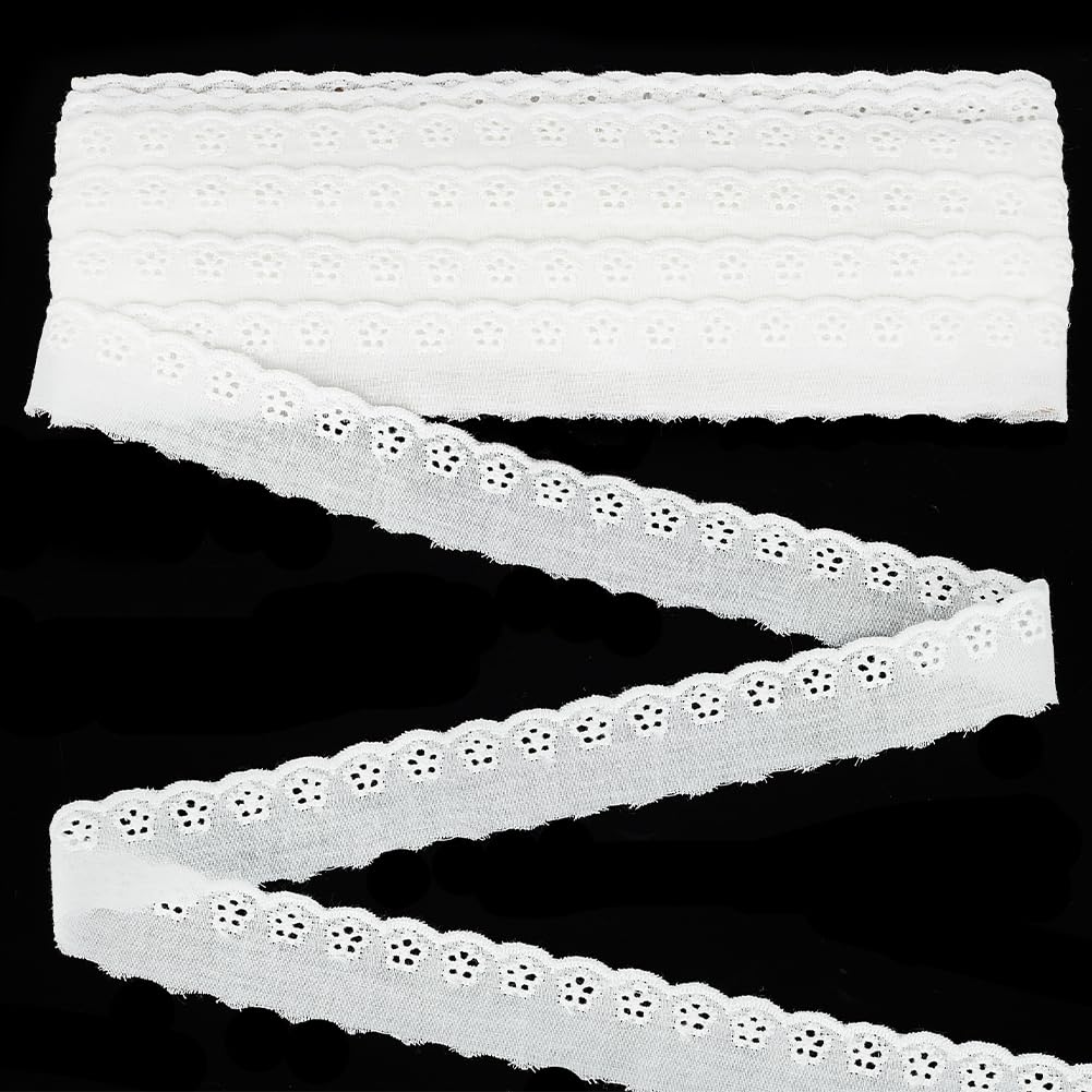 FINGERINSPIRE 15 Yards/13.7M Cotton Eyelet Lace Trim 25mm Wide WhiteSmoke Cotton Lace Ribbon Wavy Edge Floral Embroidered Sewing Lace Trim for Dresses Clothes Tablecloth Blankets Pillow DIY Decoration