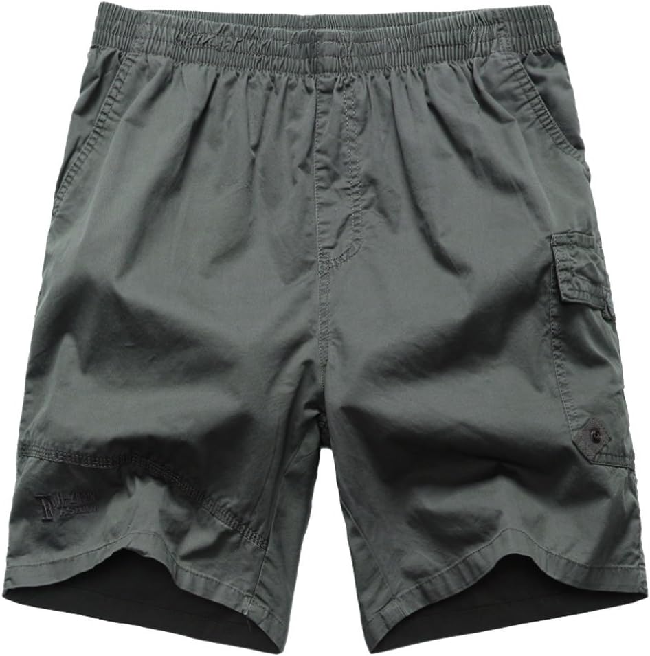 YGT Men's Cotton Full Elastic Waist Cargo Performance Baseline Short