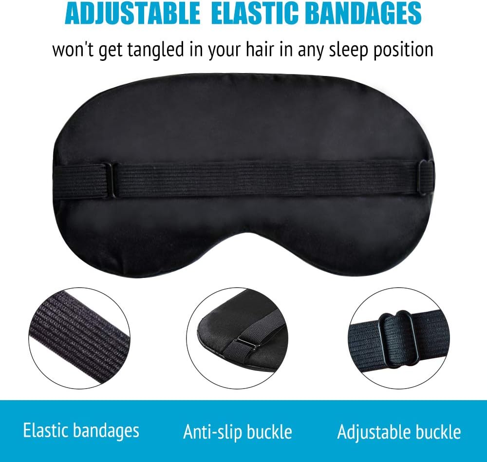 Sleep Mask Night Cover Eye Sleeping Silk Satin Masks for Women Men, Blindfold for Airplane Travel Adjustable Strap (Black): Health & Personal Care