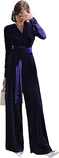 Amazon エレガンス モノカラー ベルベット 上品 清楚 通勤 結婚式 フォーマル オールインワン パーティードレス ワンピース オールインワン 通販