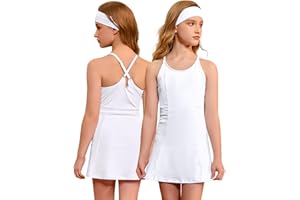 Perfashion Girls Tennis Dress Athletic Golf Outfit Spaghetti Strap Built-in Bra & Shorts Pickleball Summer 4-13Y