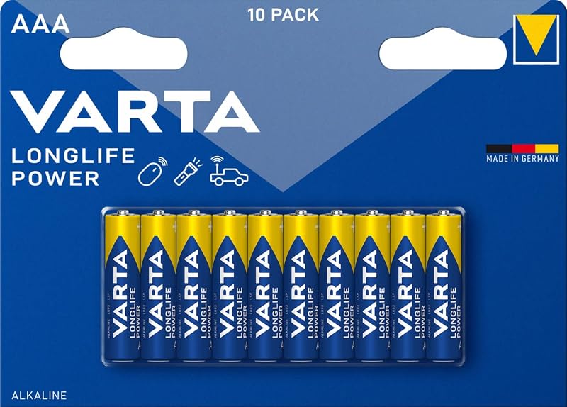 Batterien AAA, 10 Stück, Longlife Power, Alkaline, 1,5V, ideal für Spielzeug, Funkmaus, Taschenlampen, Made in Germany