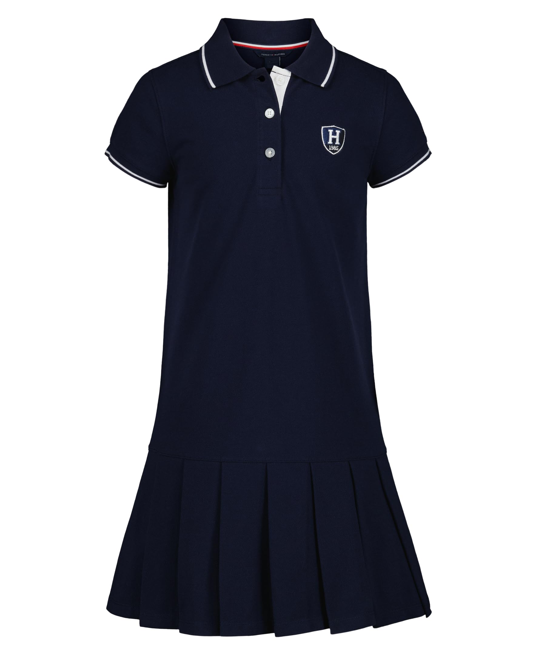 Tommy Hilfiger Girls' Short Sleeve Knit Polo Dress, Everyday Casual Wear, Soft & Comfortable Fit, Pleated Navy Blazer, 7 Image