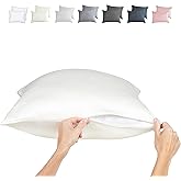 Zippered Pillowcases - Standard Size 26x20, 100% Viscose Derived from Bamboo, 2 PK, Cream - Cooling Pillow Cases - Silky Pillow Covers for Hot Sleepers, Menopause, Night Sweats - by JoMo