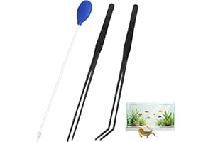 Feehope 3 Pcs Multi-Functional Axolotl Tank Accessories, Pro-Grade Straight and Curved Long Tweezers with Extended Reach and Ergo-Grip, Plus a Precision Coral Feeder in One Care Bundle