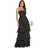 MCOLLNAS Strapless Floral Prom Dresses for Women 2026 Long Tiered Pleated Bridesmaid Dresses