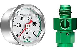 Watflow 0-100psi with an 6 Fuel Pressure Take Off Fitting Adapter Aluminum,1.5" Dial Size, 1/8" NPT, Drop Resistance Universa