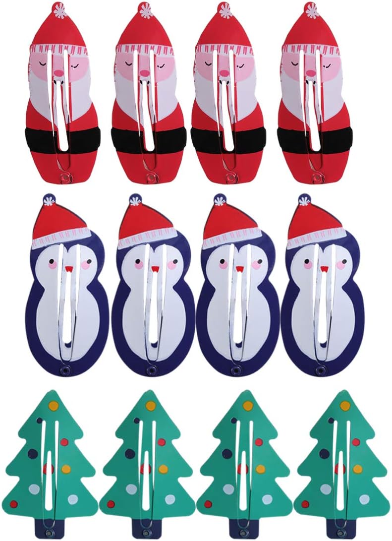 minkissy 12pcs Christmas Cartoon Hair Clips, Lovely Snap Barrettes Christmas Snap Hair Clips - Image 3