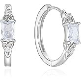 Vesitim Celtic Knot Hoop Earrings for Women 925 Sterling Silver Square Huggie Earring Birthstone Jewelry