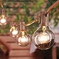 Abeja 50Ft Outdoor Patio String Lights with 53 Clear Globe G40 Bulbs,UL Certified for Patio Porch Backyard Deck Bistro Gazebos Pergolas Balcony Wedding Gathering Parties Markets Decor, Brown Wire