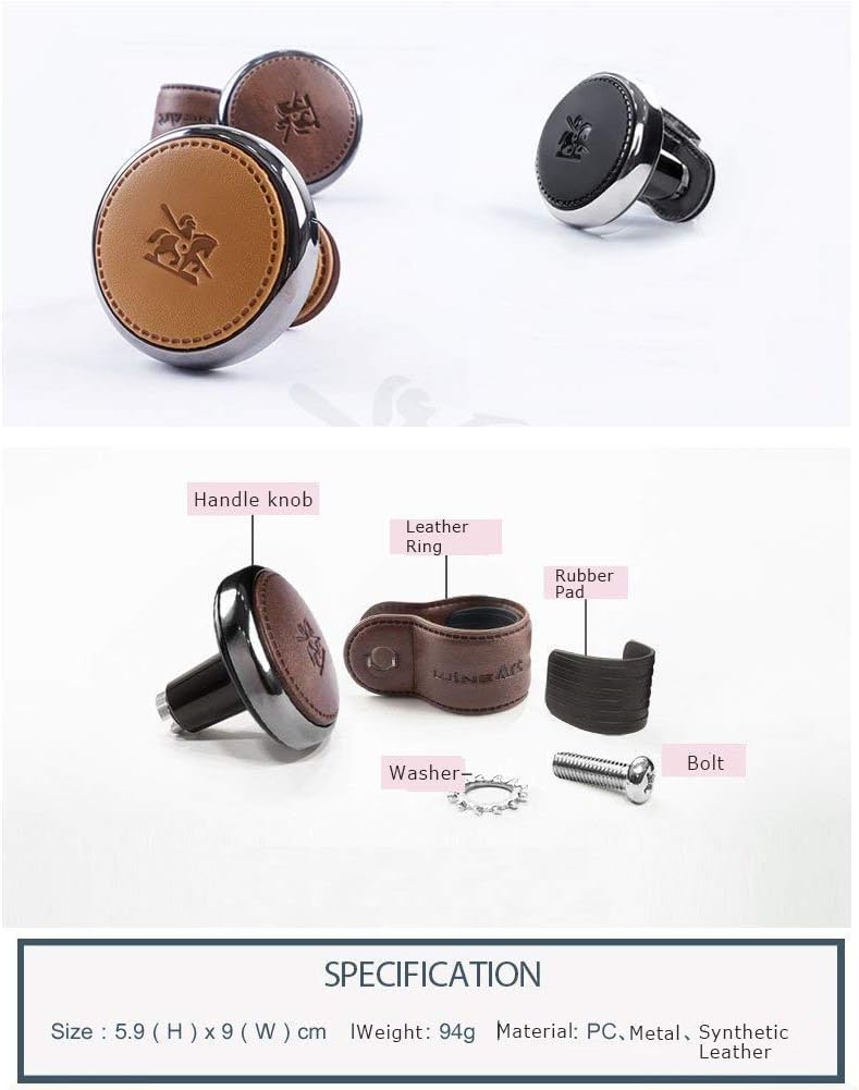 [Leather Power Knob] BLACKSUIT can be mounted on all models Vehicle Handle Spinner Power Handle Spinner Handle Car Accessories luxury Hi-quality Power Handle Steering Wheel Spinner Knob (Black): Automotive