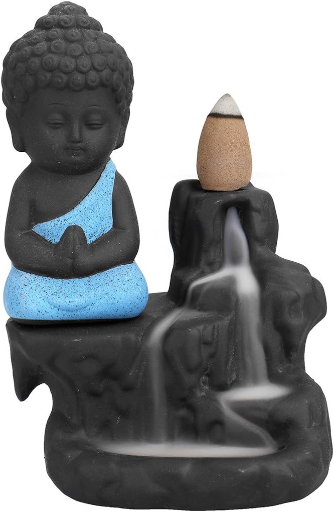 Backflow Incense Burner, Home Ceramic Backflow Incense Burners, Backflow Incense Holder With 10PCs Backflow Incense (Blue)