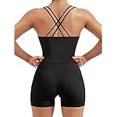 SUUKSESS Women 2 Piece Workout Sets Built in Bra Open Back Tank Tops High Waisted Biker Shorts with Pockets