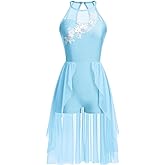 AFAVOM Lyrical Dance Costumes for Women Lace Flower Lyrical Dress Flowy Chiffon Leotard Skirt Contemporary Dance Costumes