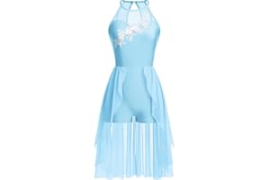 AFAVOM Lyrical Dance Costumes for Women Lace Flower Lyrical Dress Flowy Chiffon Leotard Skirt Contemporary Dance Costumes