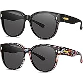 RSQQAV Polarized Fit Over Glasses Sunglasses for Women Stylish Large Cover Round UV400 Cat Eye Shades for go out Driving
