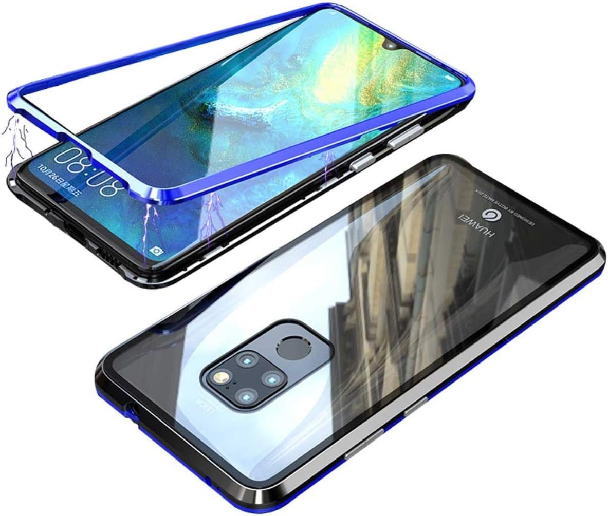 BINGRAN Mate 20 X Case, Luxury[Magnetic Adsorption Technology][Electroplate Metal Frame+Tempered Glass Transparent Back] Full Body Protective Case Cover for Huawei Mate 20 X 7.2 BlueBlack