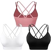 WANAYOU Sports Bras for Women, Strappy Cross Back Medium Support Sports Bra Padded Workout Bra for Athletic Exercise 3 Pack