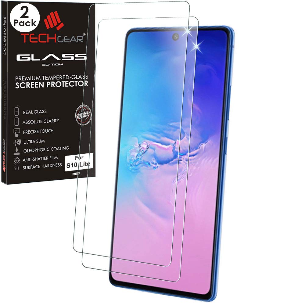 TECHGEAR 2 Pack GLASS Edition Compatible with Samsung Galaxy S10 Lite, Note 10 Lite, Tempered Glass Screen Protector Covers [2.5D Round Edge] [9H] [Crystal Clarity] [Scratch-Resistant] [No-Bubble]