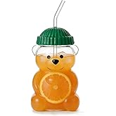 ZHSSTUIEN New Glass Bear Cup with Straws and Lids, 20oz Bear Mug High Borosilicate Material for All Beverages Ldeal for Valentine's Day and Holiday Gifts