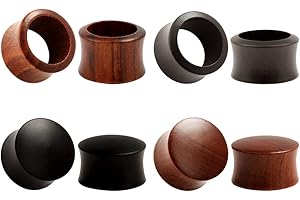 KUBOOZ(4 Pairs set) Nature Sandalwood Ebony Ear Plugs Tunnels Gauges Stretcher Piercings
