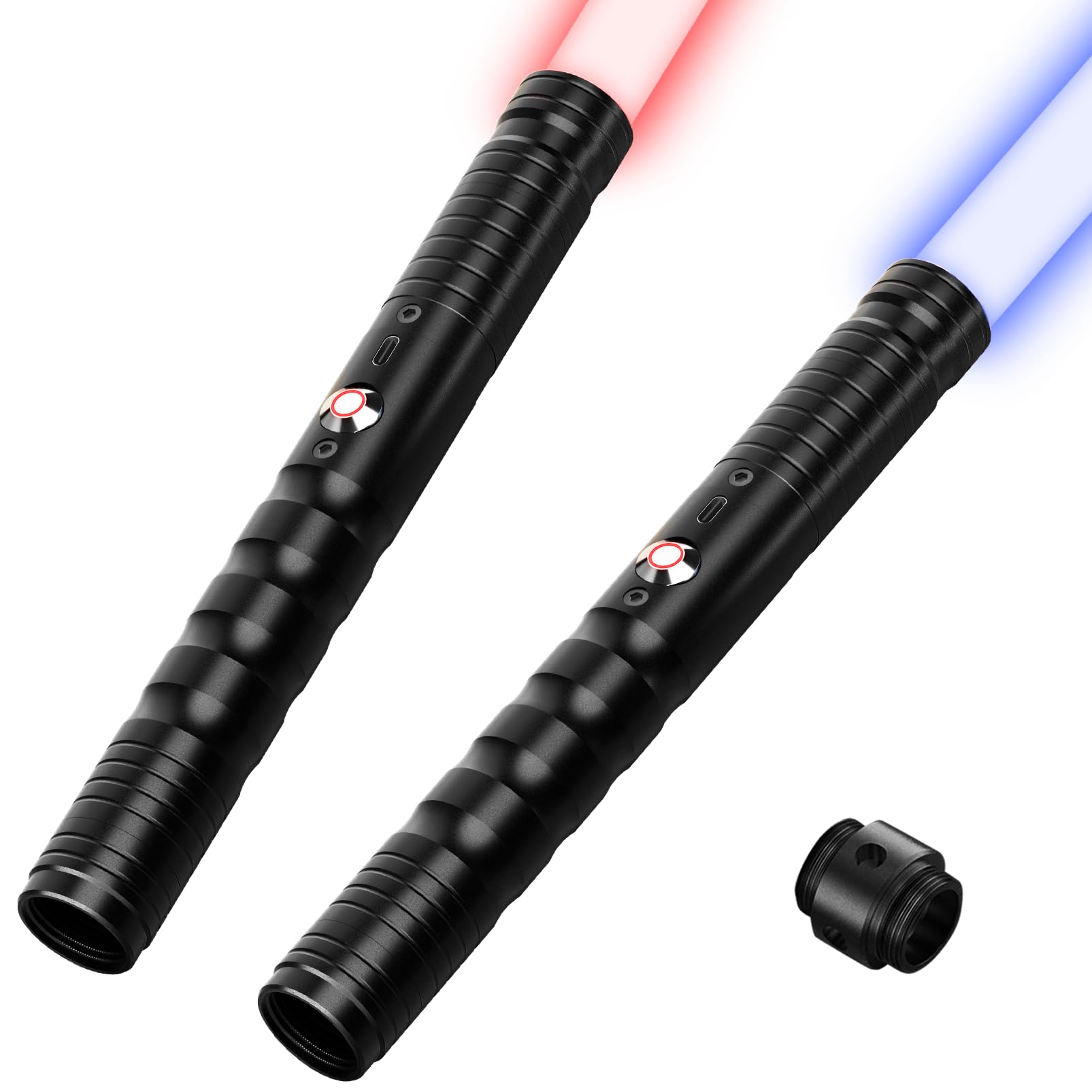 JVMU Lightsaber Rechargeable Cosplay RGB 2 pcs, connectable 2-in-1 Lightsaber 7 RGB Color Advanced Alloy hilt Lightsaber, with 3 Sound Modes, Halloween Easter Christmas Decoration (Black)