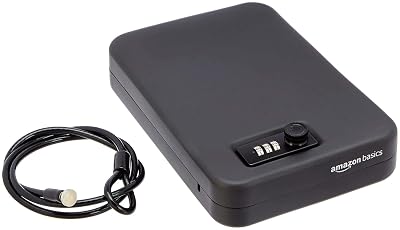 Amazon Basics Portable Security Case Lock Box Safe with Combination Lock for Valuables, Documents, College Dorm Room, XL, Black