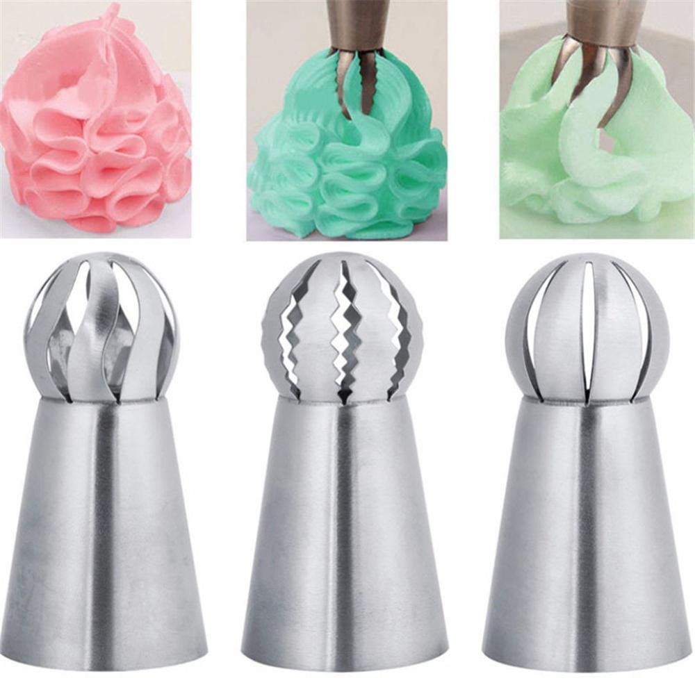 DUORUI 3pcs Icing Piping Nozzle Ball Tips Cream Cake Decorating Cupcake Fondant Stainless Steel Torch Shape