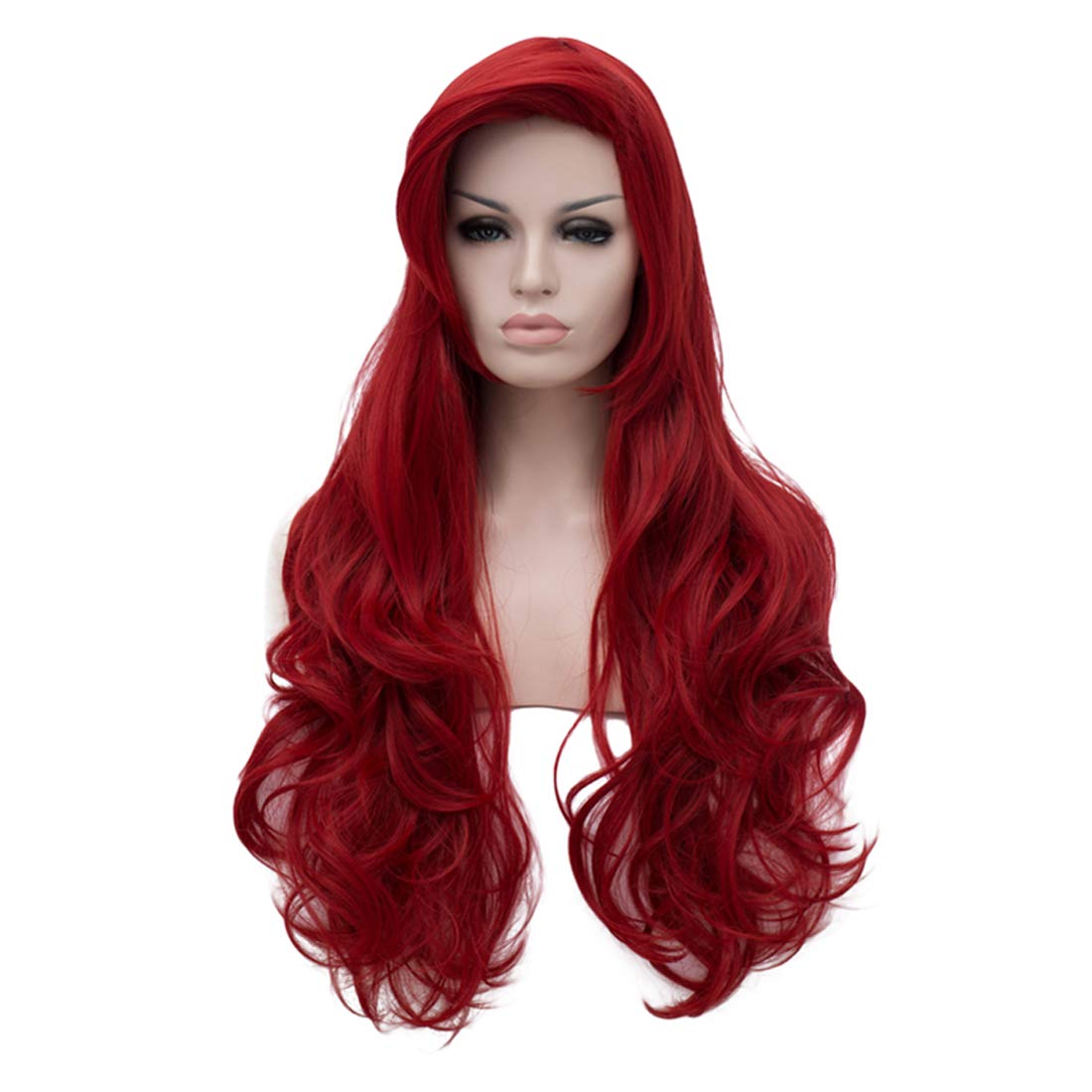 ATAYOU Long Women Wavy Red Synthetic Cosplay Wig For Women Halloween And Party Fancy Dress with 1 Wig Cap (Red 241)