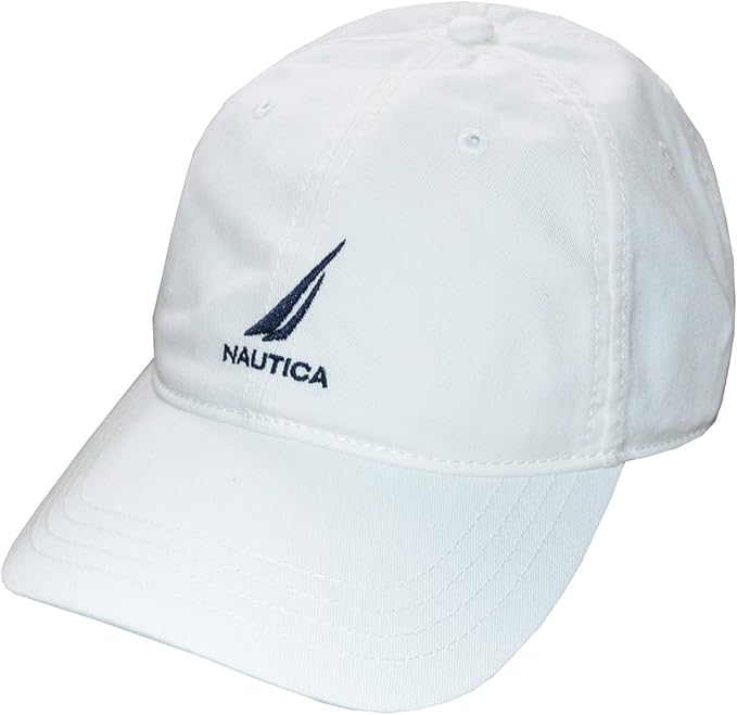 Nautica Men Adjustable Logo Hat Cap (One Size, White) Clothing