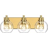 IZORRO Bathroom Light Fixtures, 3 Light Brushed Gold Vanity Light, Modern Wall Sconces with Globe Clear Glass Shade, Vanity L