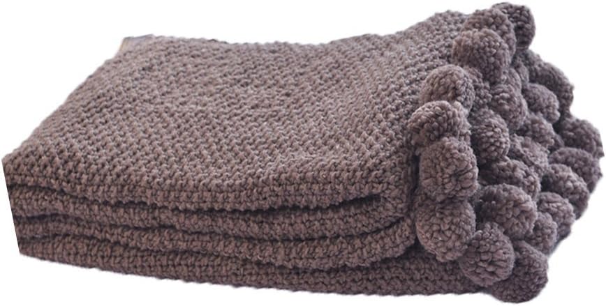 AliceHome Natural Cotton Knitted Throw Blankets With Small Pompoms for Watching TV or Nap on Chair, Bed, Sofa (Umber, 130×160cm)