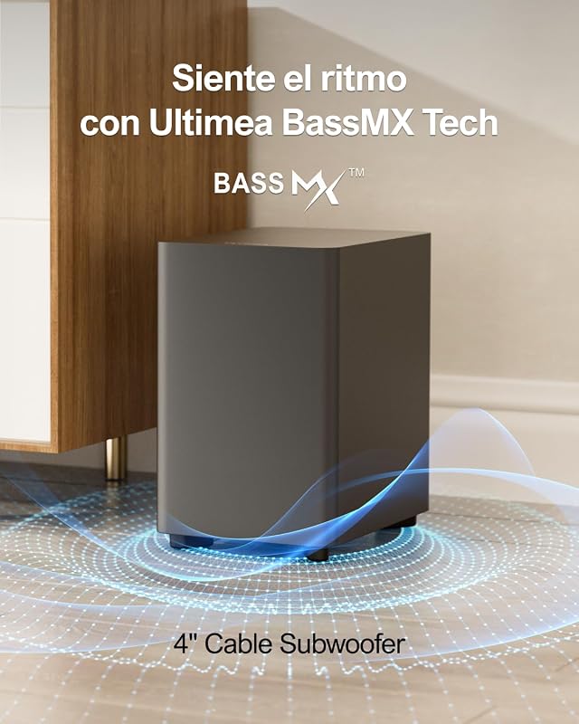 Barra de Sonido 7.1 Canales para TV, Sistema de Sonido Envolvente para Cine en Casa, 4 Altavoces Envolventes, Subwoofer de 4", Control por App, Ecualizador Ajustable, Bluetooth 5.3, Aura A40
