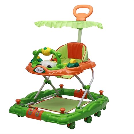 Love Baby Activity Walker for Kids with Canopy Adjustable Height Musical Tray and Light for 6 Months to 4 Years Kids (Green)